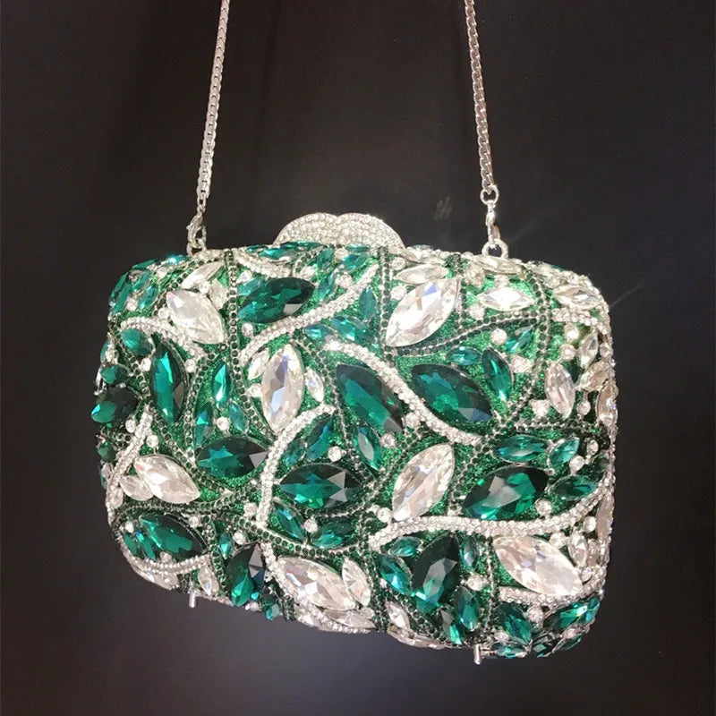 Rhinestone Crystal Clutch Purse Gold Metal Evening Wedding Bridesmaid Handbags New100% Handmade Women Diamond Bags