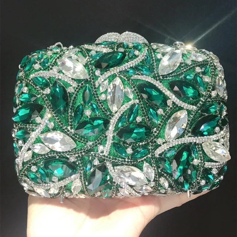 Rhinestone Crystal Clutch Purse Gold Metal Evening Wedding Bridesmaid Handbags New100% Handmade Women Diamond Bags