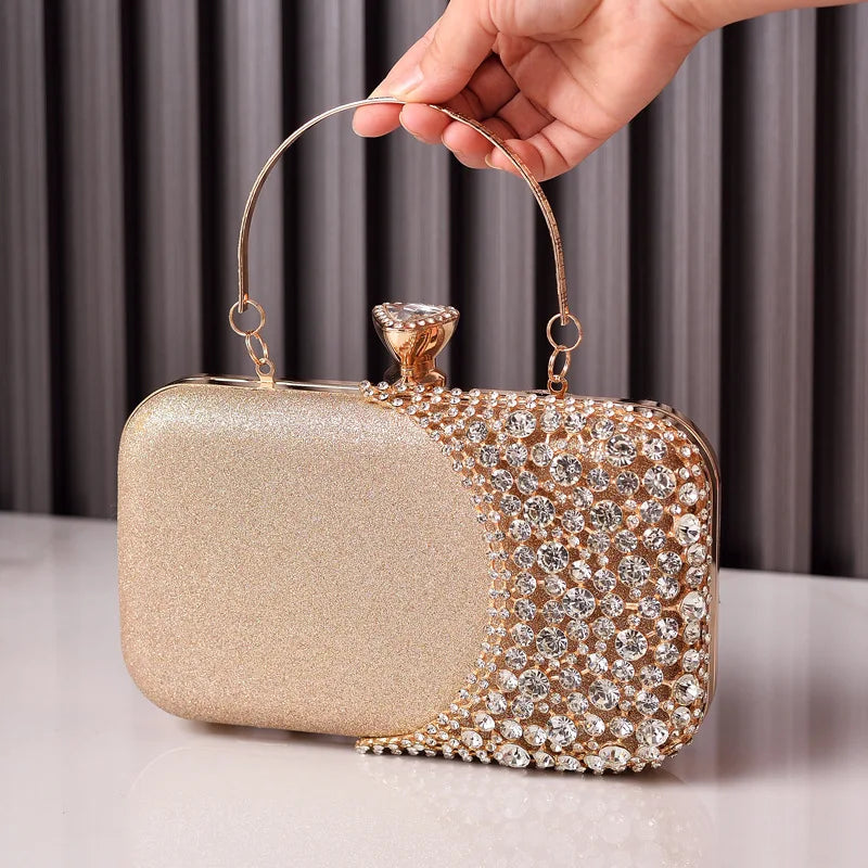 Rhinestones Women Bags Hollow Out Style Fashion Evening Bag Chain Shoulder Handbags Luxury Party Wedding Day Clutch Purse Carry