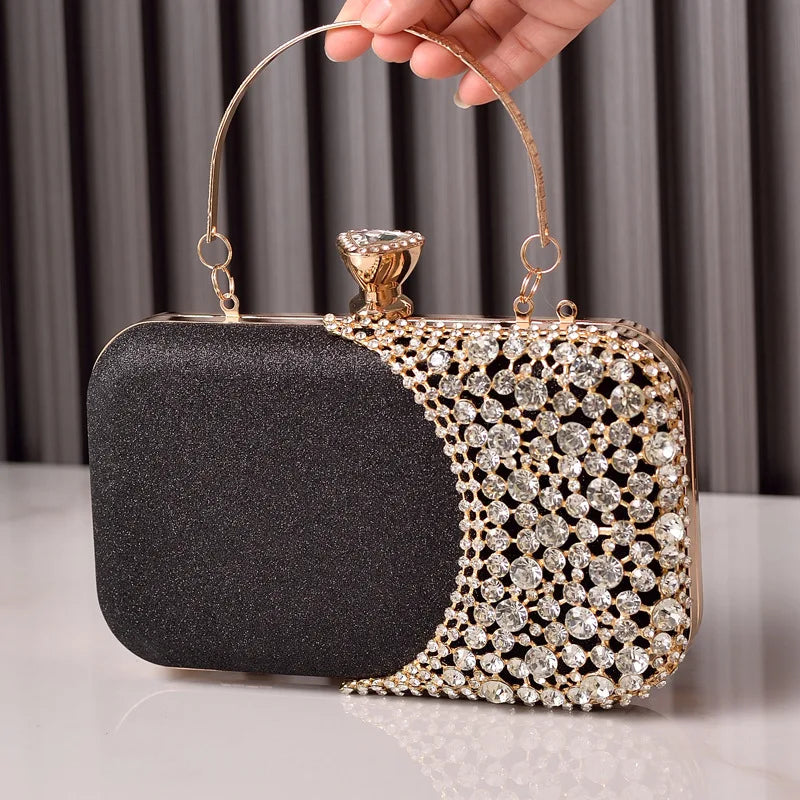 Rhinestones Women Bags Hollow Out Style Fashion Evening Bag Chain Shoulder Handbags Luxury Party Wedding Day Clutch Purse Carry