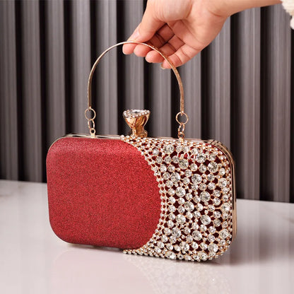 Rhinestones Women Bags Hollow Out Style Fashion Evening Bag Chain Shoulder Handbags Luxury Party Wedding Day Clutch Purse Carry