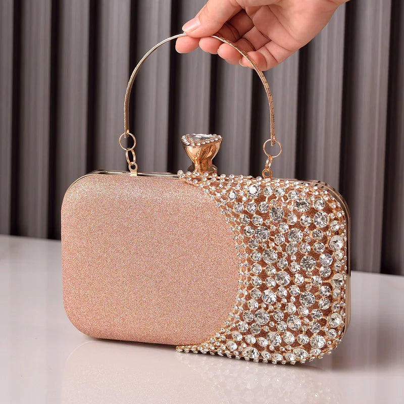 Rhinestones Women Bags Hollow Out Style Fashion Evening Bag Chain Shoulder Handbags Luxury Party Wedding Day Clutch Purse Carry