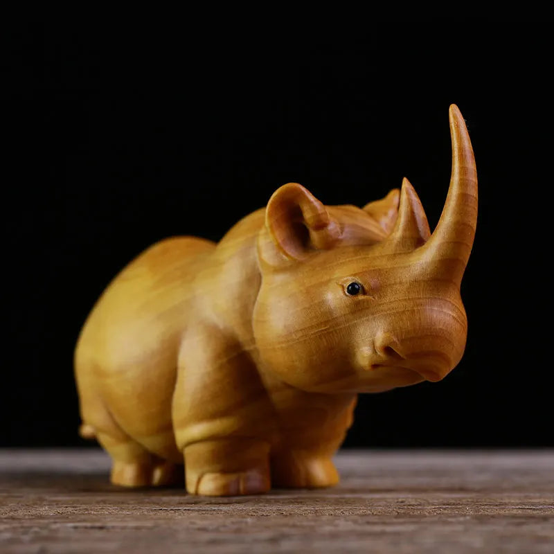 Rhinoceros Elephant Hippopotamus African Animal Statue Boxwood Carving Handmade Figurines Animal Sculpture Ornaments Collection