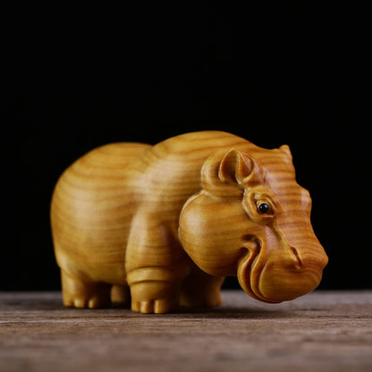 Rhinoceros Elephant Hippopotamus African Animal Statue Boxwood Carving Handmade Figurines Animal Sculpture Ornaments Collection