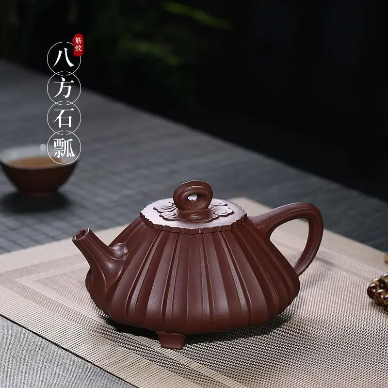 Rib Pattern Eight Square Stone Ladle Purple Clay Teapot Rain Medium Sand Teapot Large Wholesale Jiang Jing Good Quality Handmade
