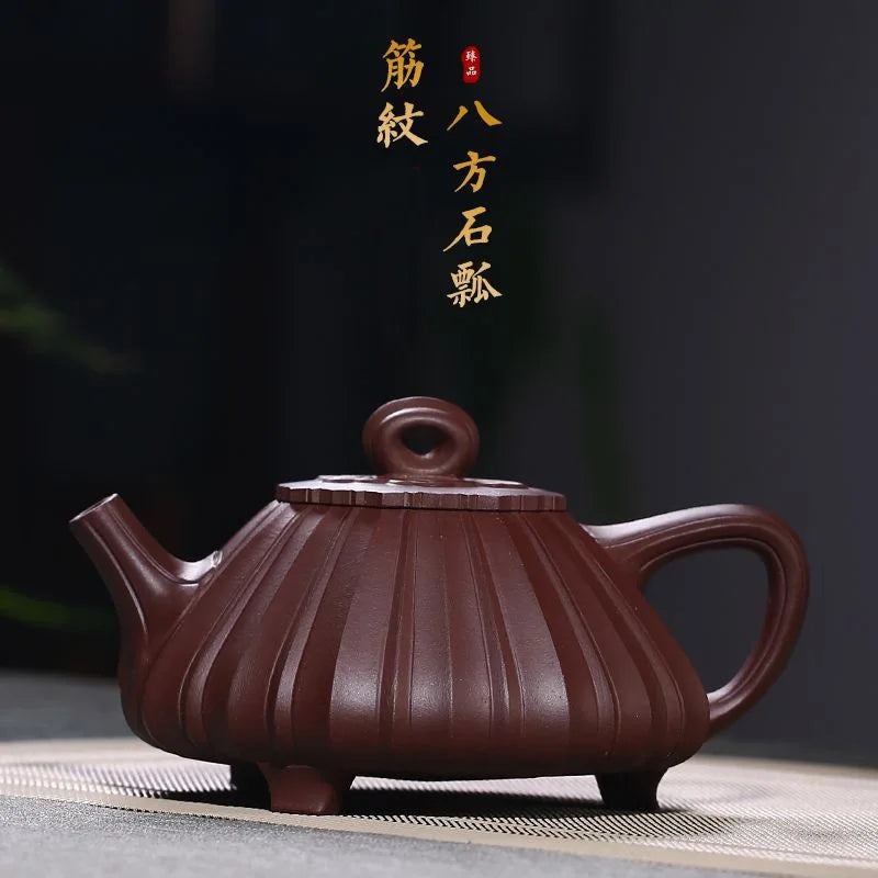 Rib Pattern Eight Square Stone Ladle Purple Clay Teapot Rain Medium Sand Teapot Large Wholesale Jiang Jing Good Quality Handmade
