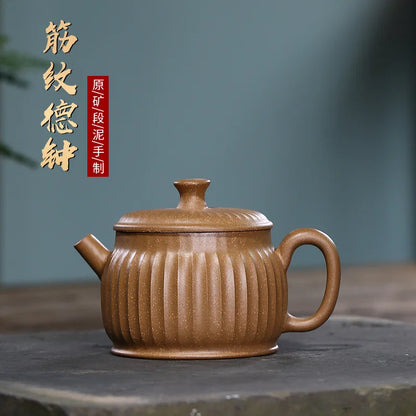 Ribbed German Bell Pot Zisha Teapot Yixing Handmade Pot Kung-fu Teaware  Purple Clay Drinkware For Puer Green Black Chinese Tea