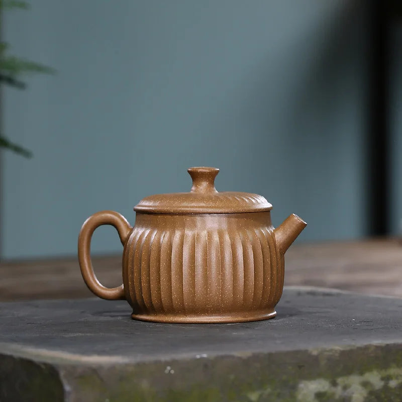 Ribbed German Bell Pot Zisha Teapot Yixing Handmade Pot Kung-fu Teaware  Purple Clay Drinkware For Puer Green Black Chinese Tea