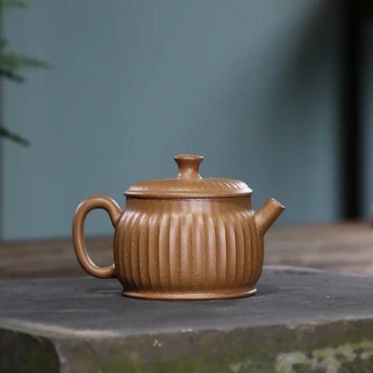 Ribbed German Bell Pot Zisha Teapot Yixing Handmade Pot Kung-fu Teaware  Purple Clay Drinkware For Puer Green Black Chinese Tea