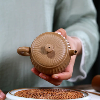 Ribbed German Bell Pot Zisha Teapot Yixing Handmade Pot Kung-fu Teaware  Purple Clay Drinkware For Puer Green Black Chinese Tea