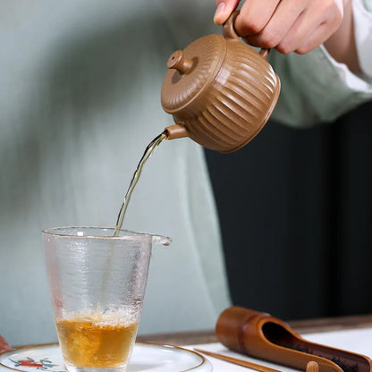 Ribbed German Bell Pot Zisha Teapot Yixing Handmade Pot Kung-fu Teaware  Purple Clay Drinkware For Puer Green Black Chinese Tea