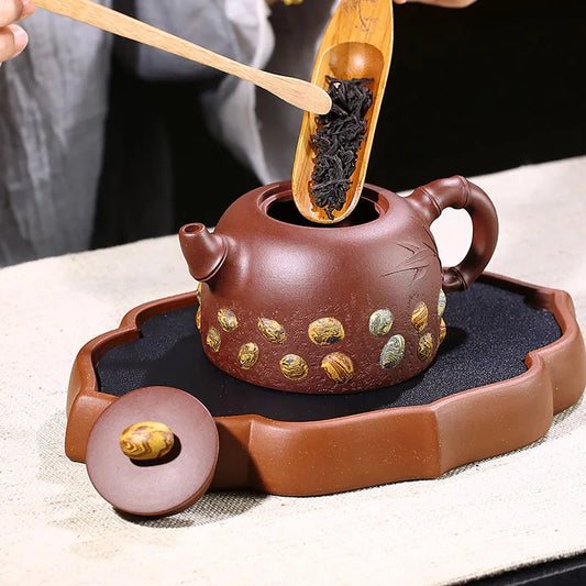 Riverstones Purple Clay Teapot Raw Ore Purple Clay Handmade Teapot Regular Moon Red Rain Flower Bamboo Rhyme Teapot Gift Manufac