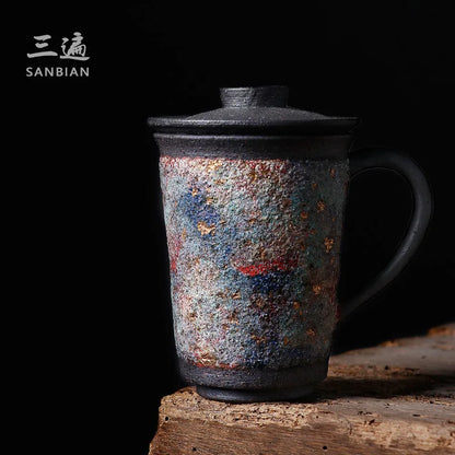 Rock and Mineral Colorful Mug Japanese Weng Muruzheng Handmade Quick Cup Firewood Burning Office Cup with Cover Strain Water C