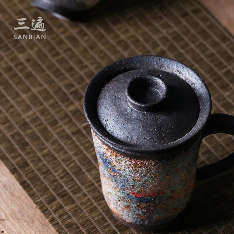 Rock and Mineral Colorful Mug Japanese Weng Muruzheng Handmade Quick Cup Firewood Burning Office Cup with Cover Strain Water C