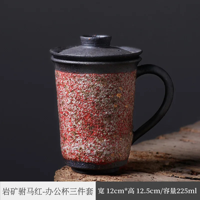 Rock and Mineral Colorful Mug Japanese Weng Muruzheng Handmade Quick Cup Firewood Burning Office Cup with Cover Strain Water C