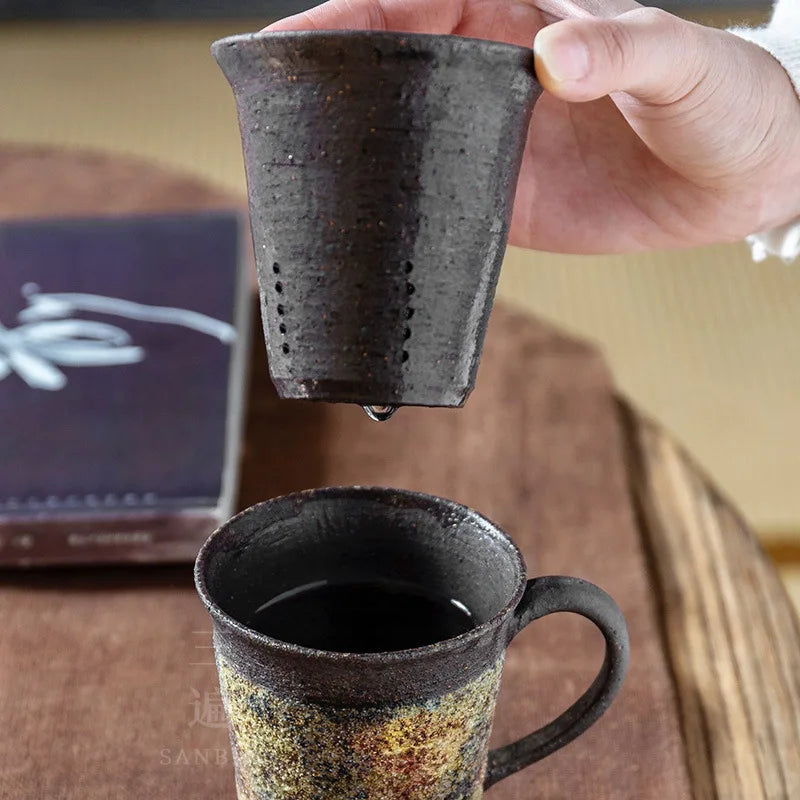 Rock and Mineral Colorful Mug Japanese Weng Muruzheng Handmade Quick Cup Firewood Burning Office Cup with Cover Strain Water C