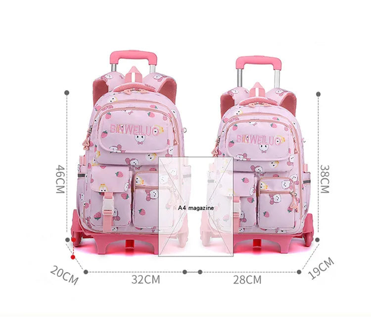 Rolling Bags Detachable Children Trolley School Bags High-capacity Student 2 Size Backpack on Wheels Waterproof Schoolbags