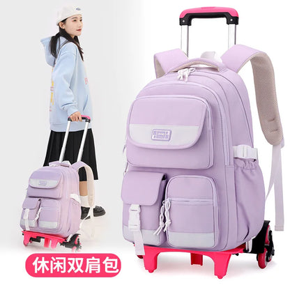 Rolling School Bag For Girls Children School Backpack with Wheels Trolley Luggage Bag wheeled backpack Students Backpack