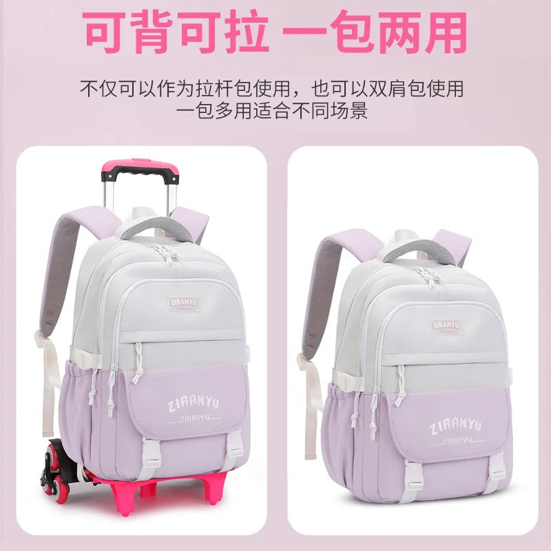 Rolling School Bag For Girls Children School Backpack with Wheels Trolley Luggage Bag wheeled backpack Students Backpack