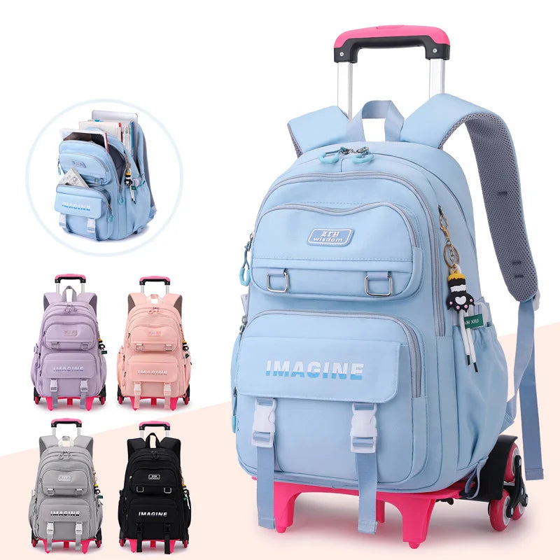 Rolling School Bag For Girls Children School Backpack with Wheels Trolley Luggage Bag wheeled backpack Students Backpack