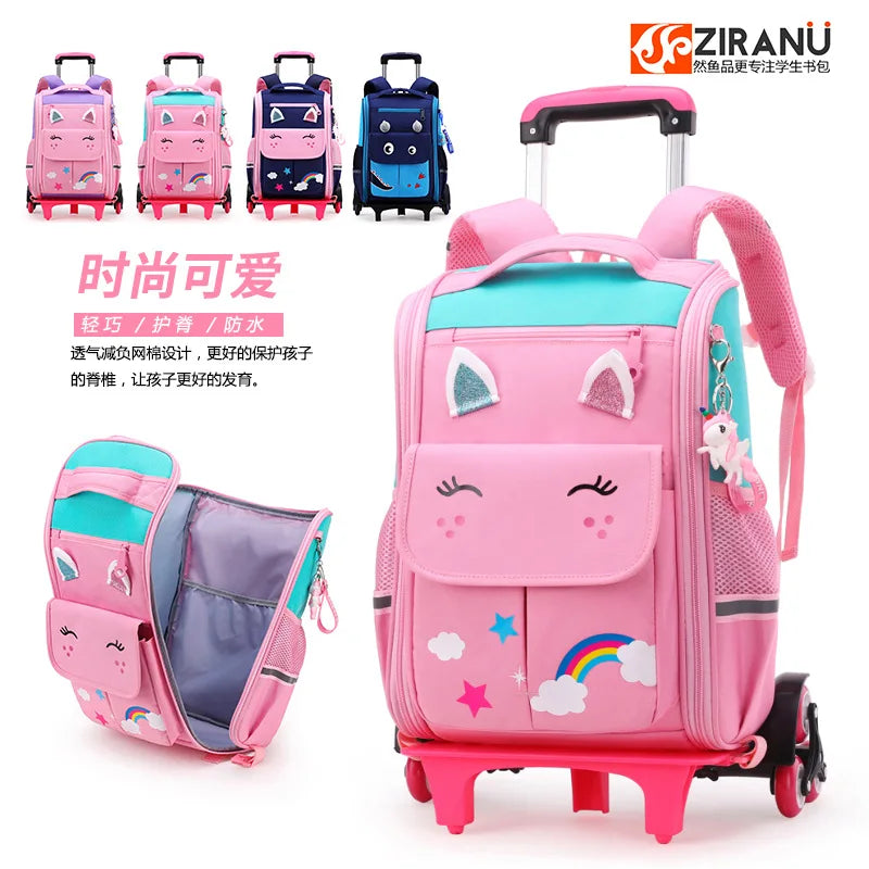 Rolling School Bags for Girls Backpack Children Waterproof School Backpacks with Wheels Middle School Trolley Luggage Back Pack