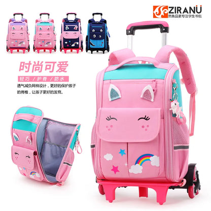Rolling School Bags for Girls Backpack Children Waterproof School Backpacks with Wheels Middle School Trolley Luggage Back Pack