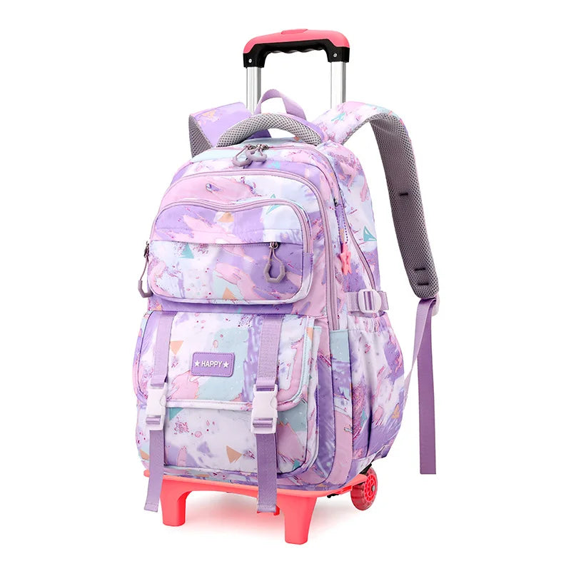 Rolling School Bags for Girls Backpack Children Waterproof School Backpacks with Wheels Middle School Trolley Luggage Back Pack