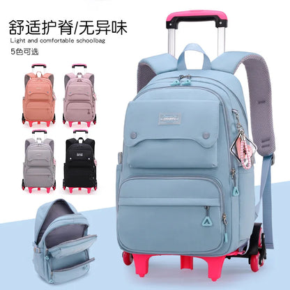 Rolling School Bags for Girls Backpack Children Waterproof School Backpacks with Wheels Middle School Trolley Luggage Back Pack