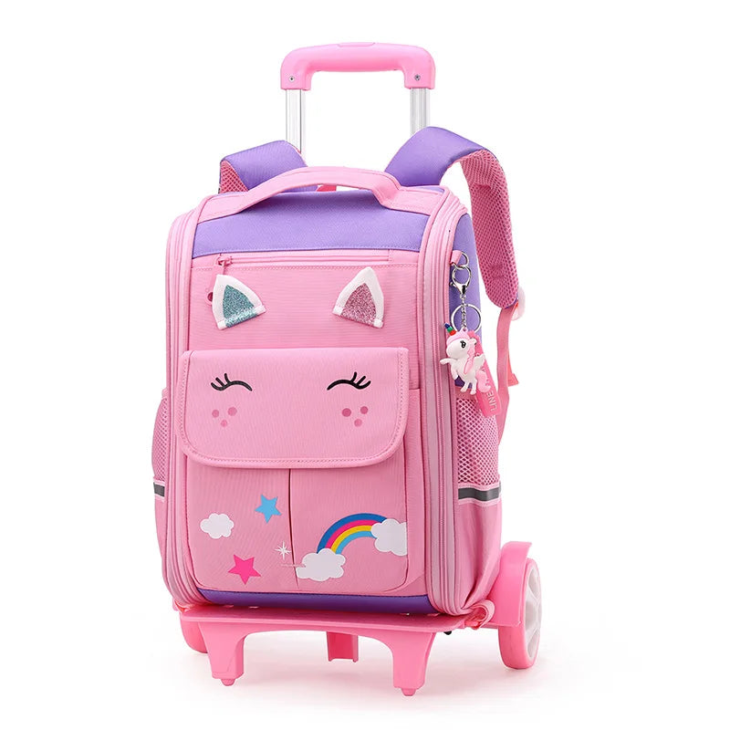 Rolling School Bags for Girls Backpack Children Waterproof School Backpacks with Wheels Middle School Trolley Luggage Back Pack