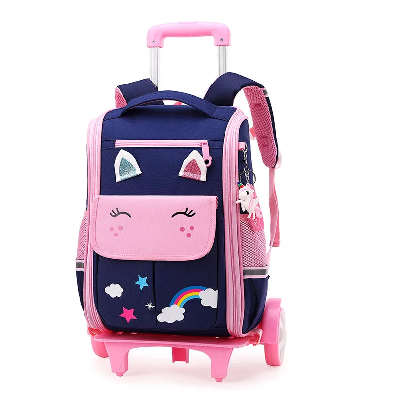 Rolling School Bags for Girls Backpack Children Waterproof School Backpacks with Wheels Middle School Trolley Luggage Back Pack