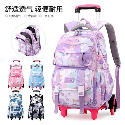 Rolling School Bags for Girls Backpack Children Waterproof School Backpacks with Wheels Middle School Trolley Luggage Back Pack