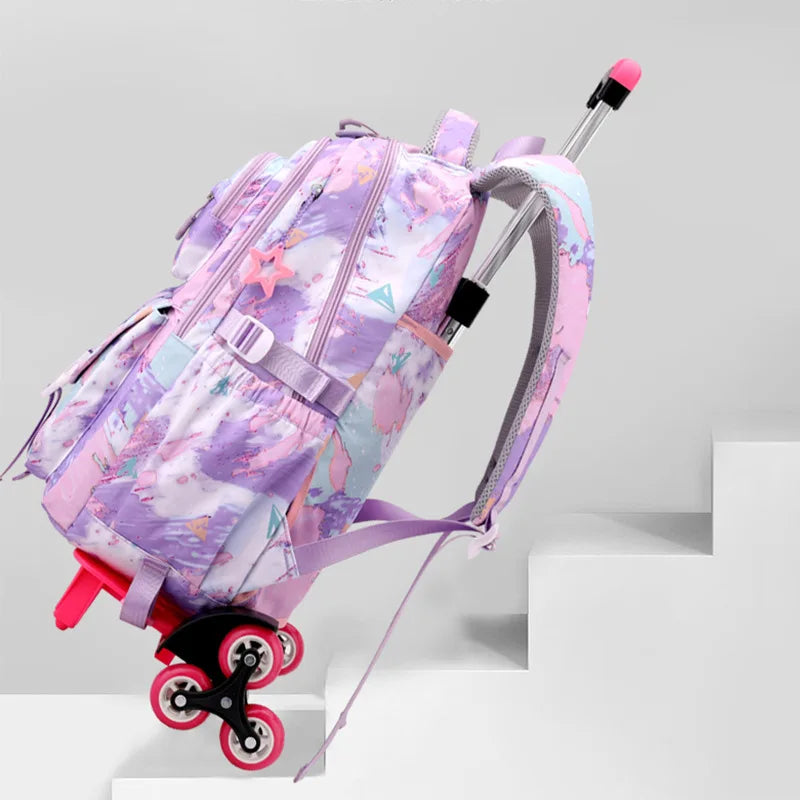 Rolling School Bags for Girls Backpack Children Waterproof School Backpacks with Wheels Middle School Trolley Luggage Back Pack