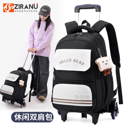 Rolling School Bags for Girls Backpack Children Waterproof School Backpacks with Wheels Middle School Trolley Luggage Back Pack