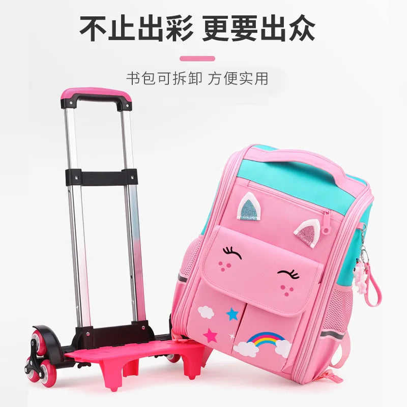 Rolling School Bags for Girls Backpack Children Waterproof School Backpacks with Wheels Middle School Trolley Luggage Back Pack