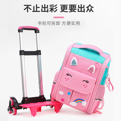 Rolling School Bags for Girls Backpack Children Waterproof School Backpacks with Wheels Middle School Trolley Luggage Back Pack