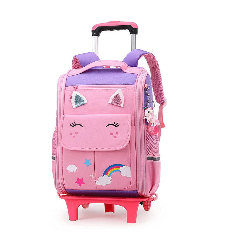 Rolling School Bags for Girls Backpack Children Waterproof School Backpacks with Wheels Middle School Trolley Luggage Back Pack