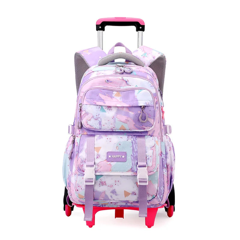 Rolling School Bags for Girls Backpack Children Waterproof School Backpacks with Wheels Middle School Trolley Luggage Back Pack