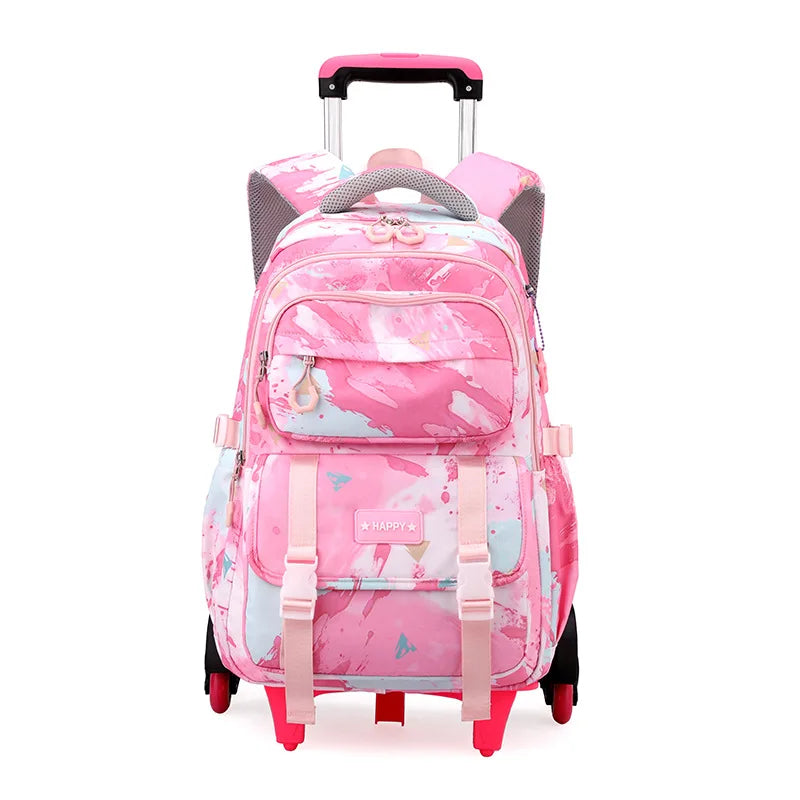 Rolling School Bags for Girls Backpack Children Waterproof School Backpacks with Wheels Middle School Trolley Luggage Back Pack
