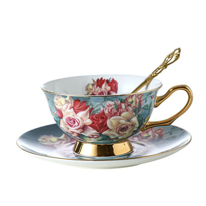 Rose Bone Exquisite Coffee Cup European Luxury Set with Spoon Ceramic High-End Elegant Retro Coffee Mug with Spoon