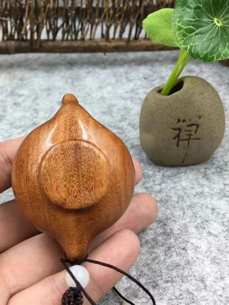 Rose Wood Carving Tea Kettle with Grip Handle Desk Home Ornaments Sculpture Modern Art Small Pendant Wooden Statue