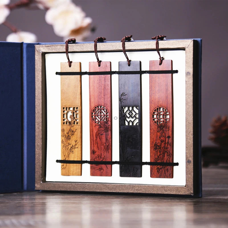 Rosewood Ebony Wood 14cm Flower Hollow Out Bookmarks Classical Book Pendant Car Hanging Feng Shui Chinese Retro Style Home Decor