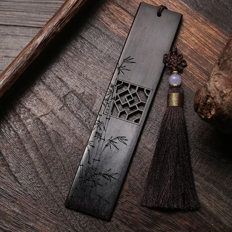 Rosewood Ebony Wood 14cm Flower Hollow Out Bookmarks Classical Book Pendant Car Hanging Feng Shui Chinese Retro Style Home Decor
