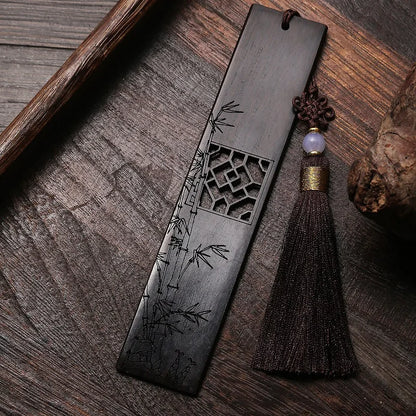 Rosewood Ebony Wood 14cm Flower Hollow Out Bookmarks Classical Book Pendant Car Hanging Feng Shui Chinese Retro Style Home Decor