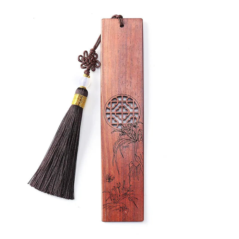 Rosewood Ebony Wood 14cm Flower Hollow Out Bookmarks Classical Book Pendant Car Hanging Feng Shui Chinese Retro Style Home Decor