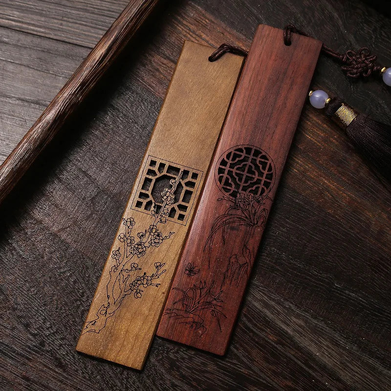 Rosewood Ebony Wood 14cm Flower Hollow Out Bookmarks Classical Book Pendant Car Hanging Feng Shui Chinese Retro Style Home Decor