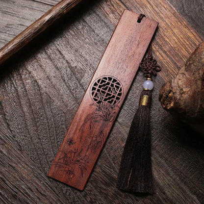 Rosewood Ebony Wood 14cm Flower Hollow Out Bookmarks Classical Book Pendant Car Hanging Feng Shui Chinese Retro Style Home Decor