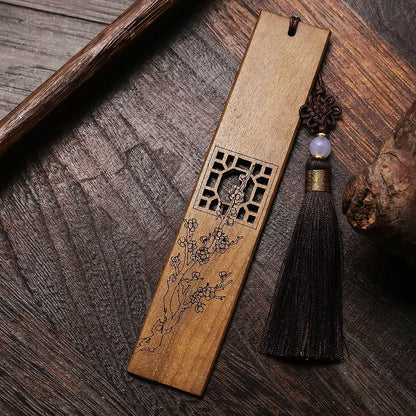 Rosewood Ebony Wood 14cm Flower Hollow Out Bookmarks Classical Book Pendant Car Hanging Feng Shui Chinese Retro Style Home Decor