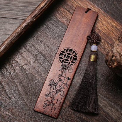 Rosewood Ebony Wood 14cm Flower Hollow Out Bookmarks Classical Book Pendant Car Hanging Feng Shui Chinese Retro Style Home Decor