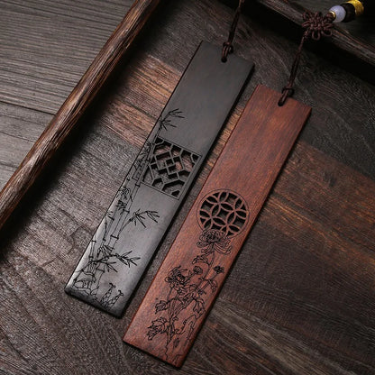 Rosewood Ebony Wood 14cm Flower Hollow Out Bookmarks Classical Book Pendant Car Hanging Feng Shui Chinese Retro Style Home Decor