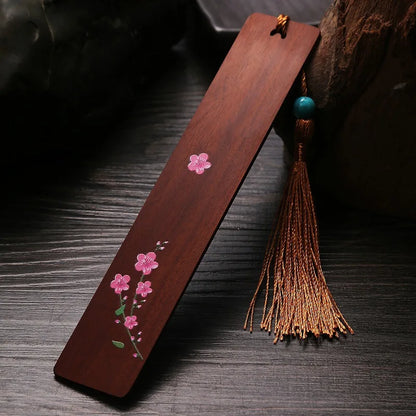 Rosewood Ebony Wood 14cm Lucky Painted Bookmarks Classical Book Pendant Car Hanging Feng Shui Chinese Retro Style Home Decor